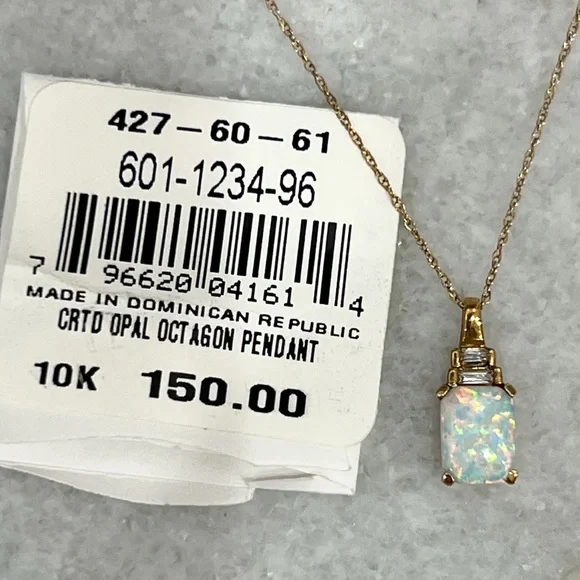 10K Yellow Gold Opal Octagon Pendant Necklace - Picture 14 of 16